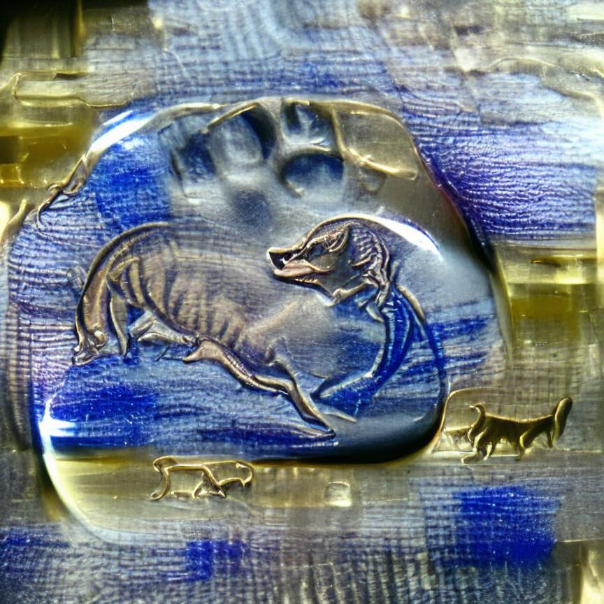 Thylacine Etching in Sapphire Cabochon