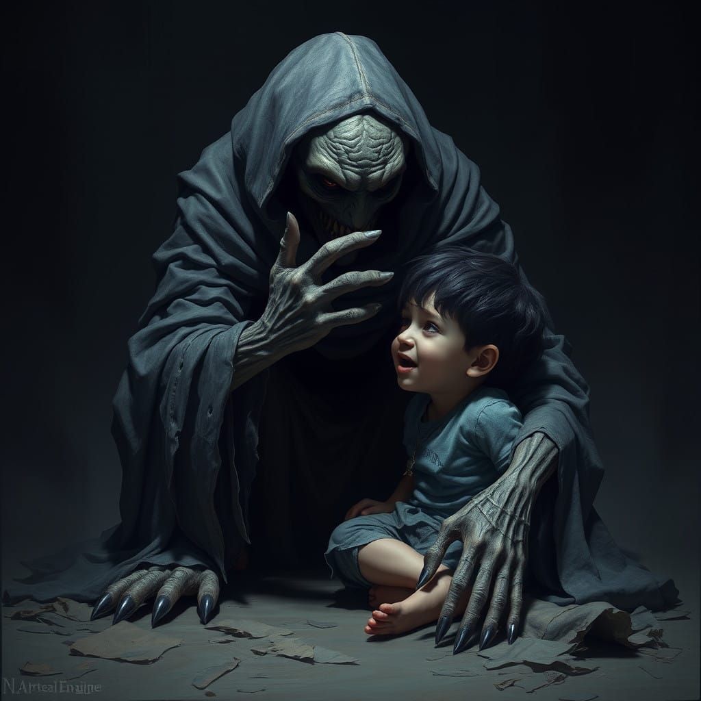 Twisted Shadow Creature in Dark, Eerie Atmosphere