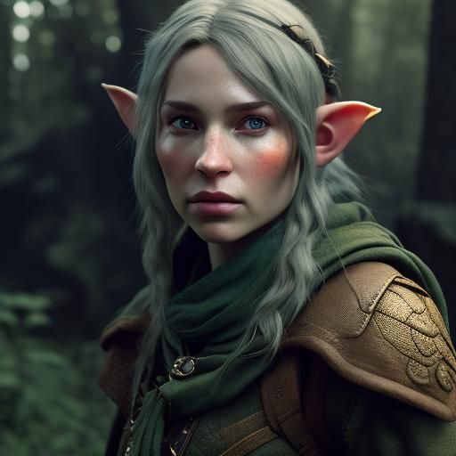 Fantasy Portrait of Elf Ranger in Matte Painting Style