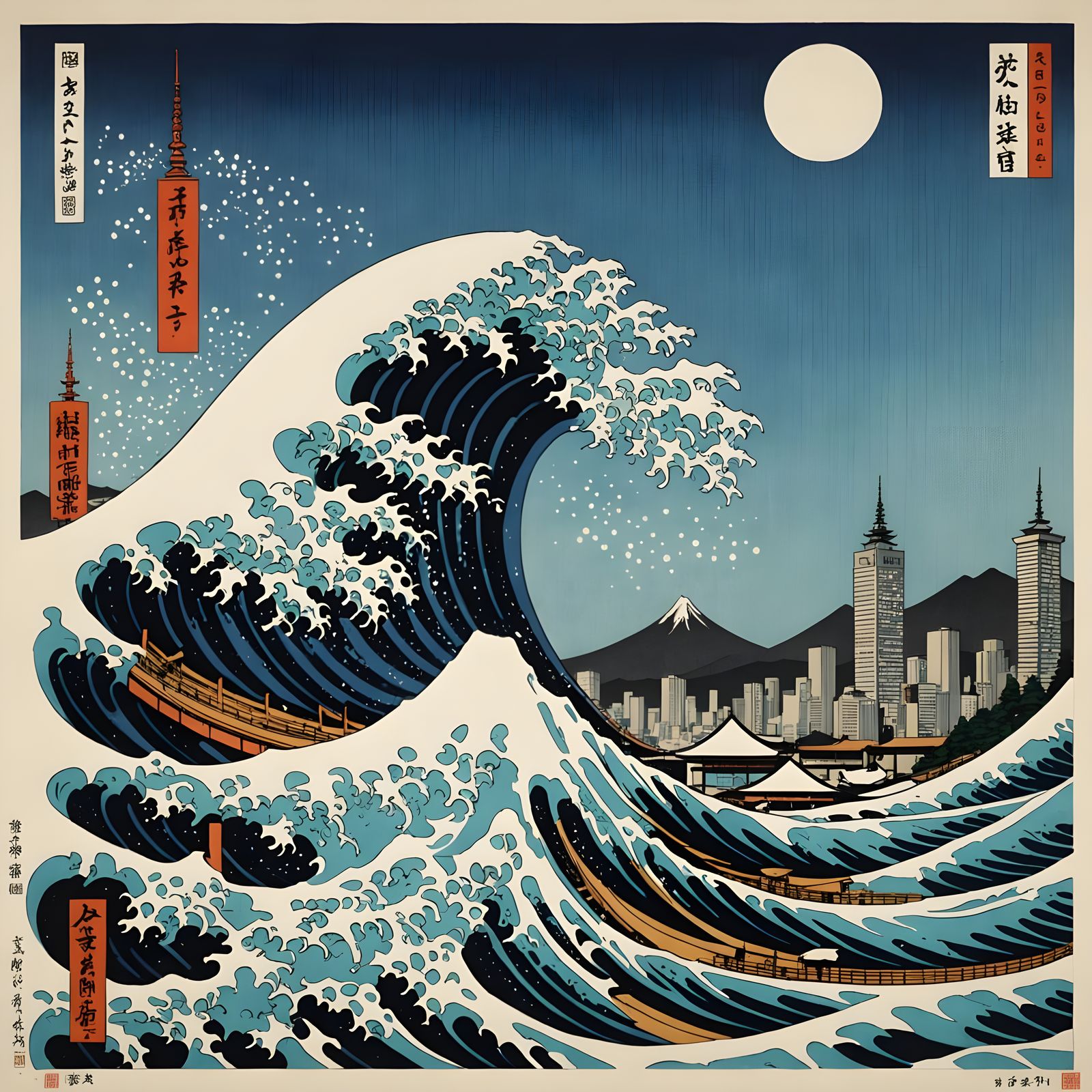 Ukiyo-e Wave Meets Modern Tokyo