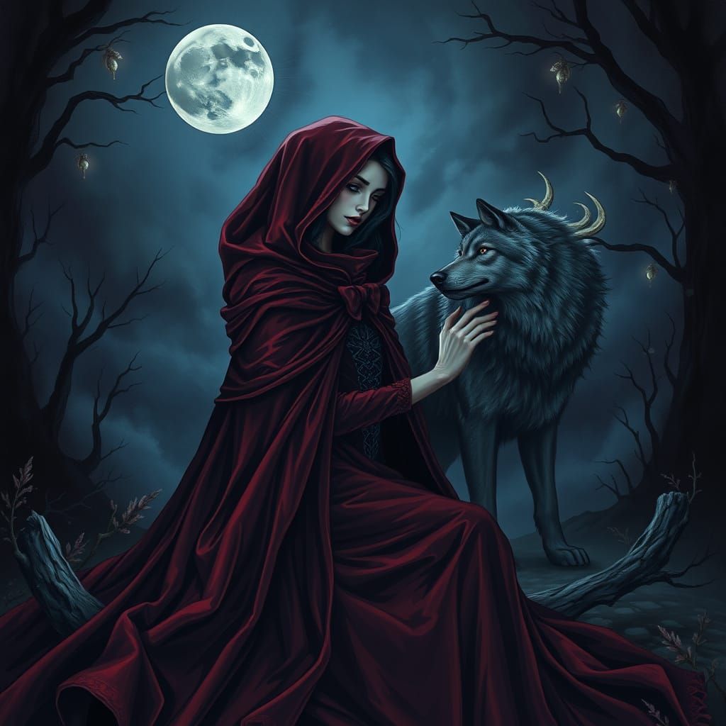 Gothic Lady's Midnight Meeting with Wolf