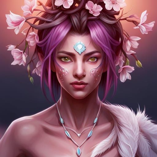 Japanese Nature Spirit Portrait in Digital Art Style