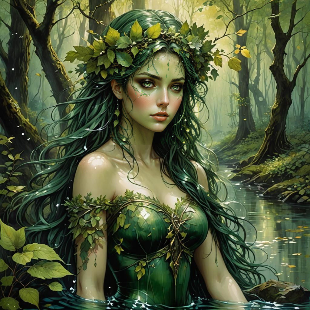 Enchanted Forest Dryad in Watercolor Style