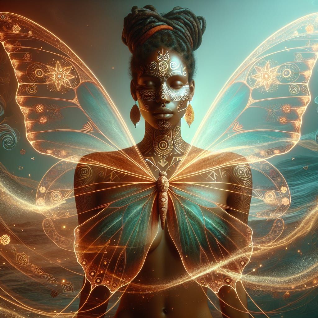 Jamaican Woman with Tribal Tattoo and Butterfly