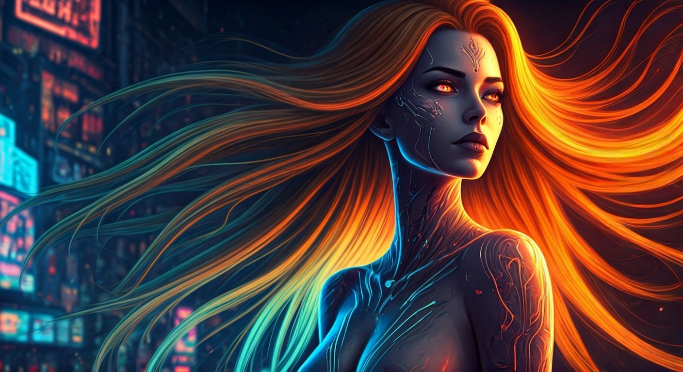 Cyberpunk Goddess Portrait in Art Deco Style