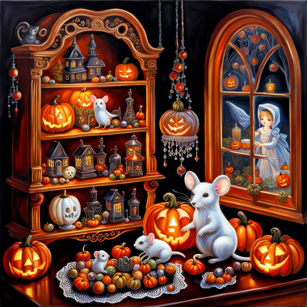 Halloween Dollhouse: Oil on Canvas Masterpiece