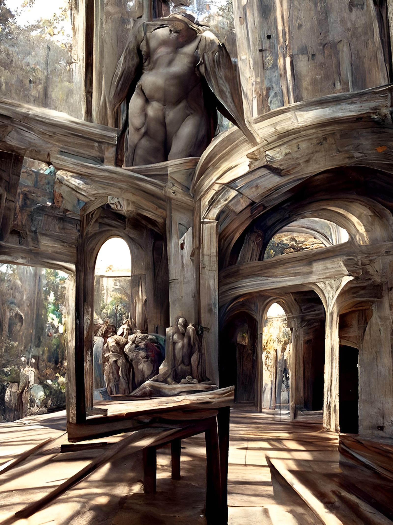 Forgotten Cathedral Interior in Oil Painting Style