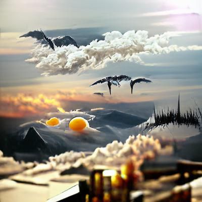 Birds Silhouetted at Sunrise: Detailed Matte Painting