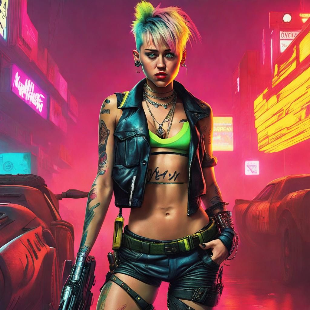 Miley Cyrus as Tank Girl in Cyberpunk Style