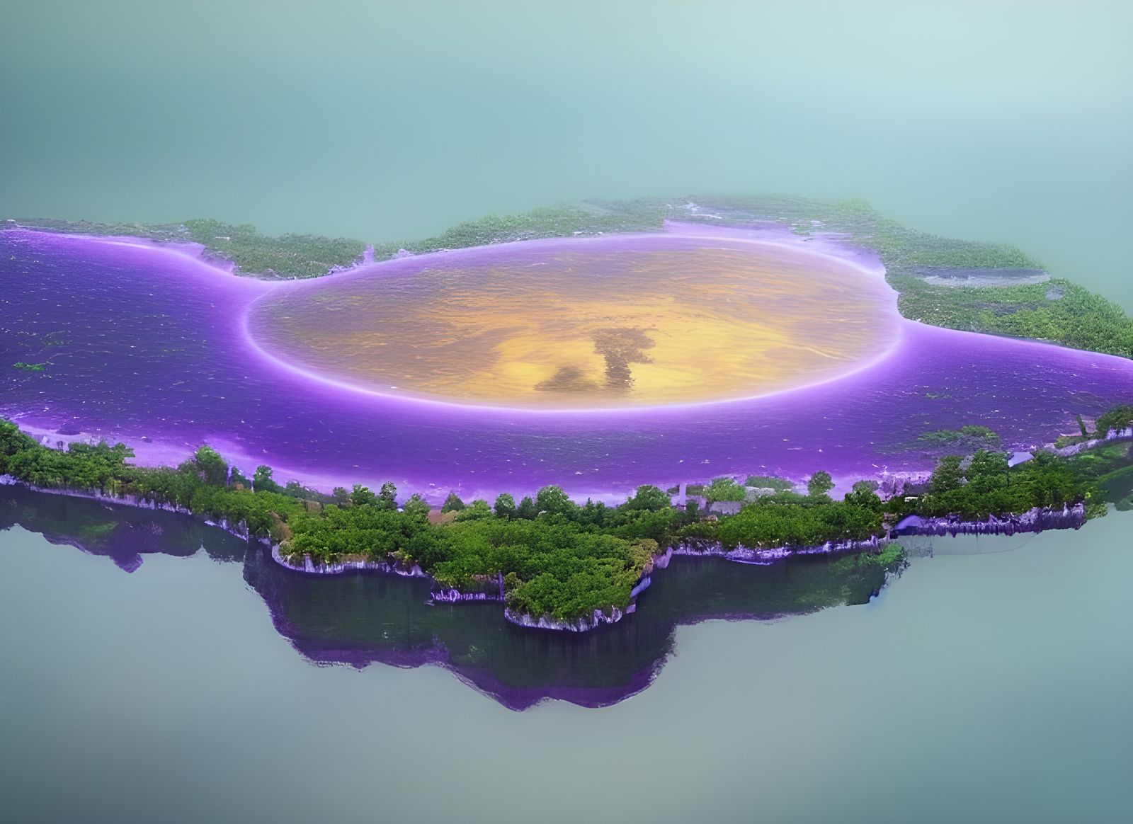 Cosmic Floating City Over Purple Ocean: Photorealistic IMAX