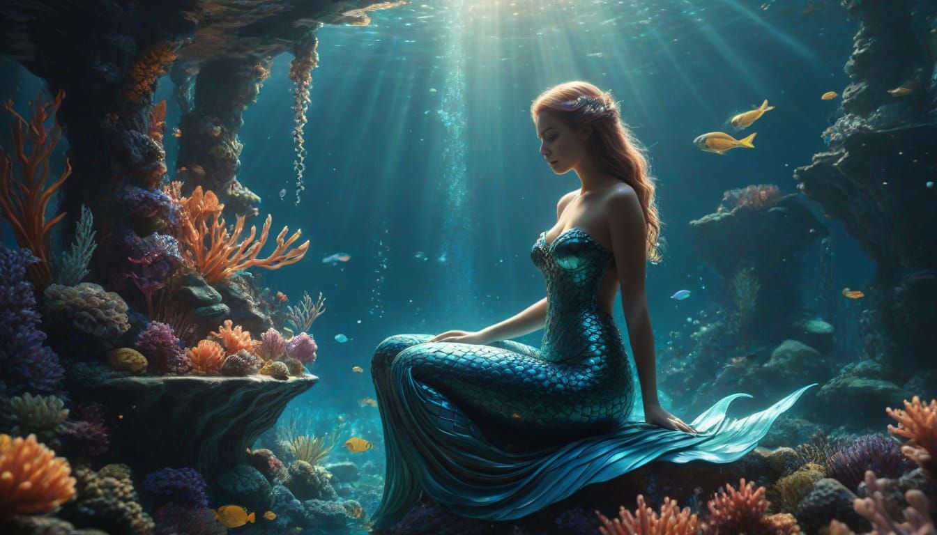 Ethereal Mermaid in Cosmic Underwater City