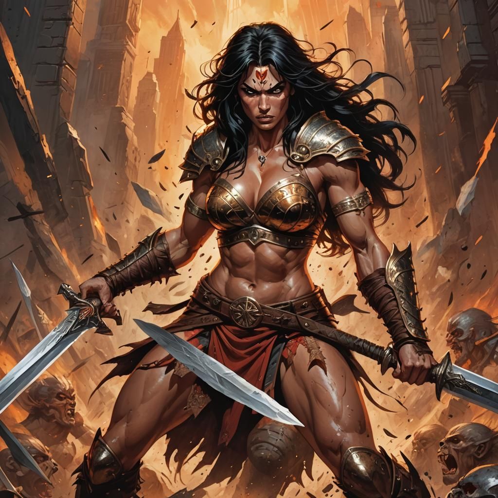 Fierce Barbarian Warrior in Comic Book Style