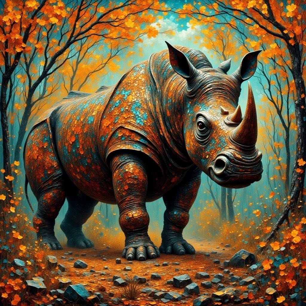 Surreal Rhinoceros in Vibrant Diamond-Like Landscape