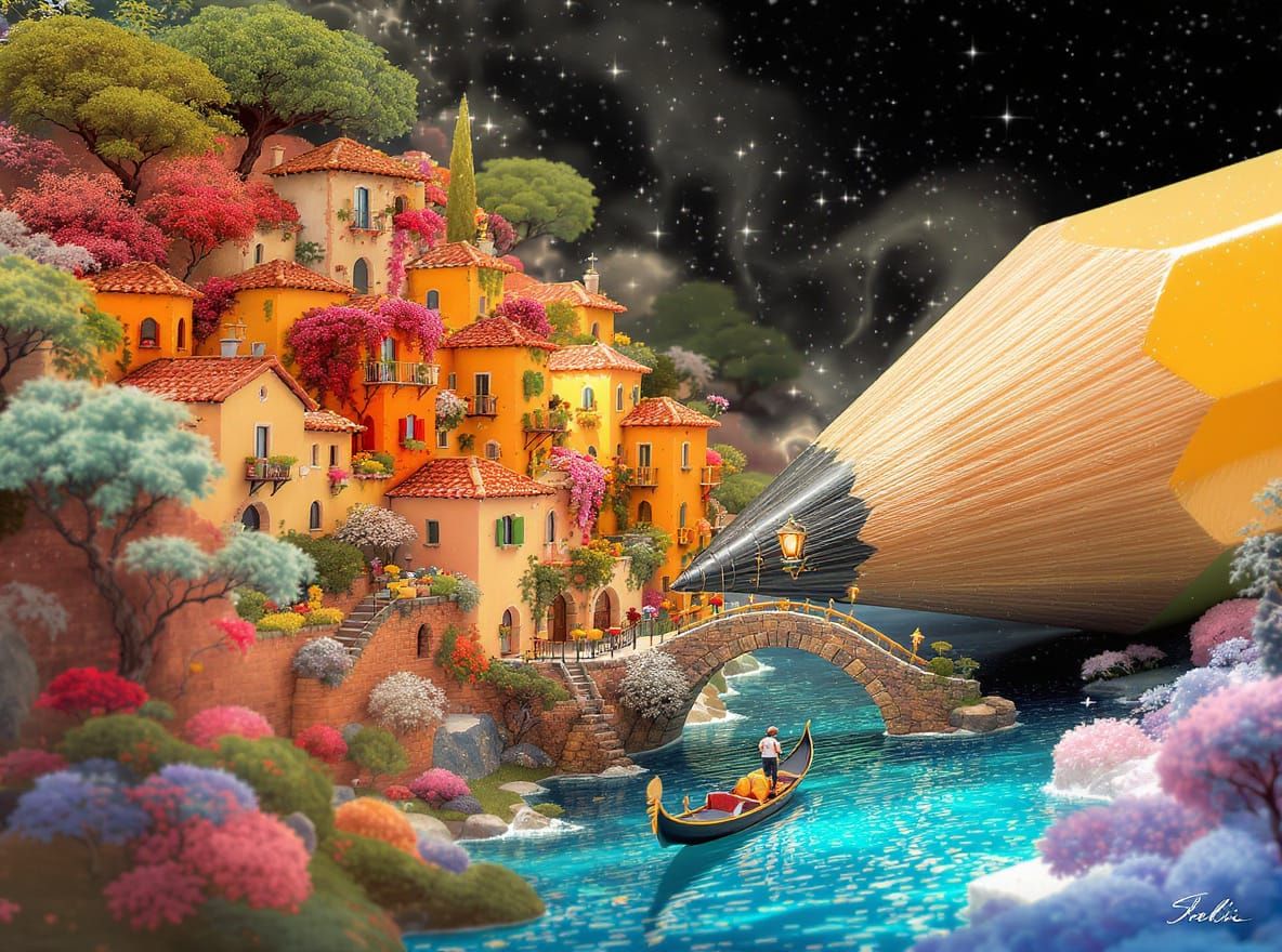 Miniature Italian Village Inside a Pencil