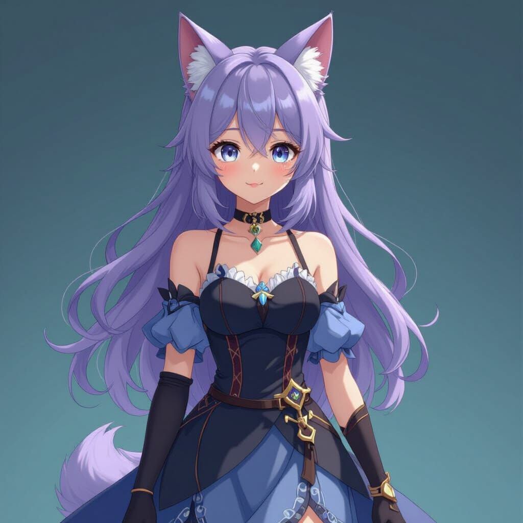 Anime Girl with Fox Ears in Genshin Impact Style