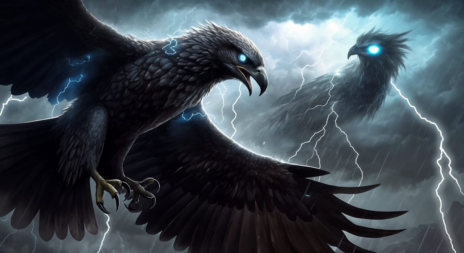 Dramatic Bird of Prey in Storm Illustration