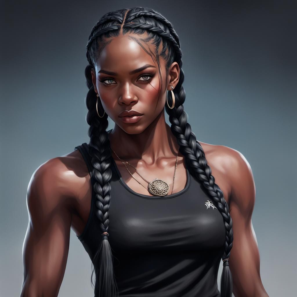 Detailed Portrait of Braided Woman in Black Tank