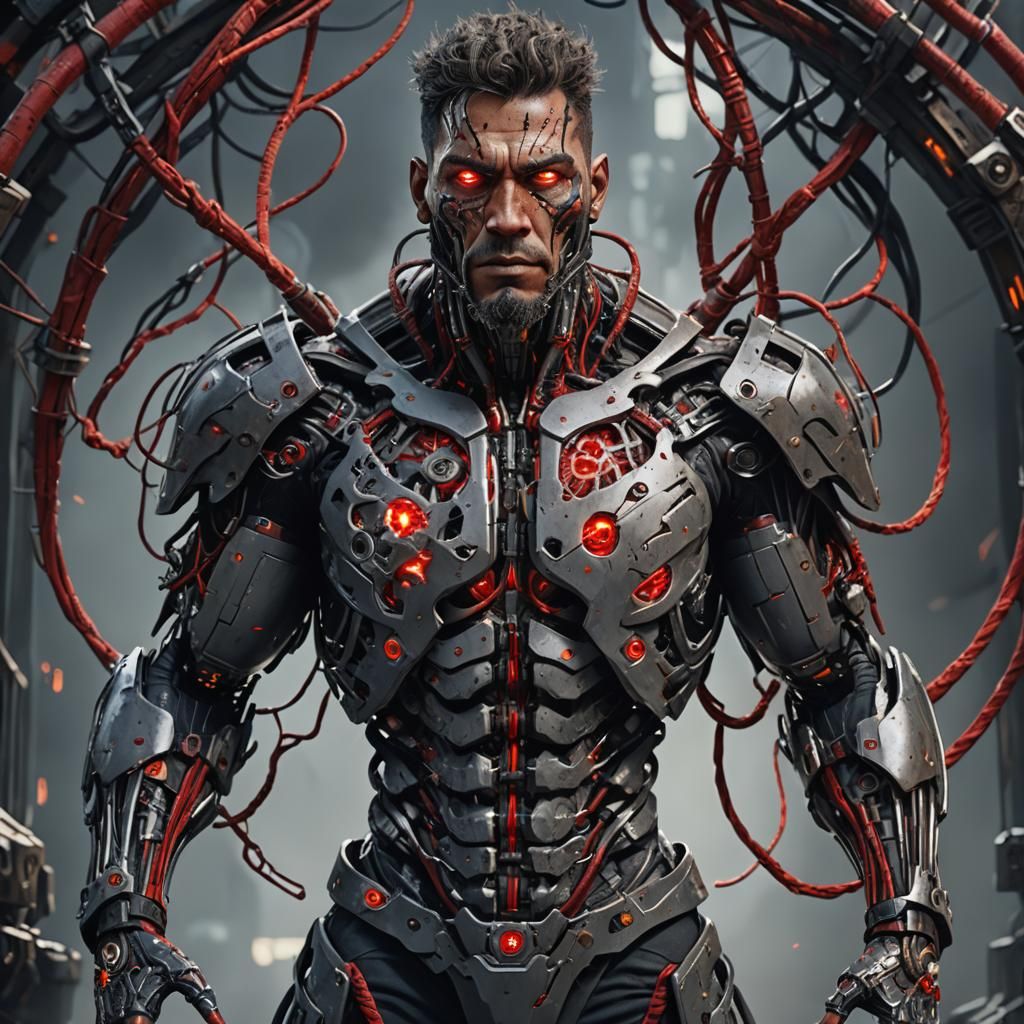 Cyberpunk Cyborg Armor in Red and Gray