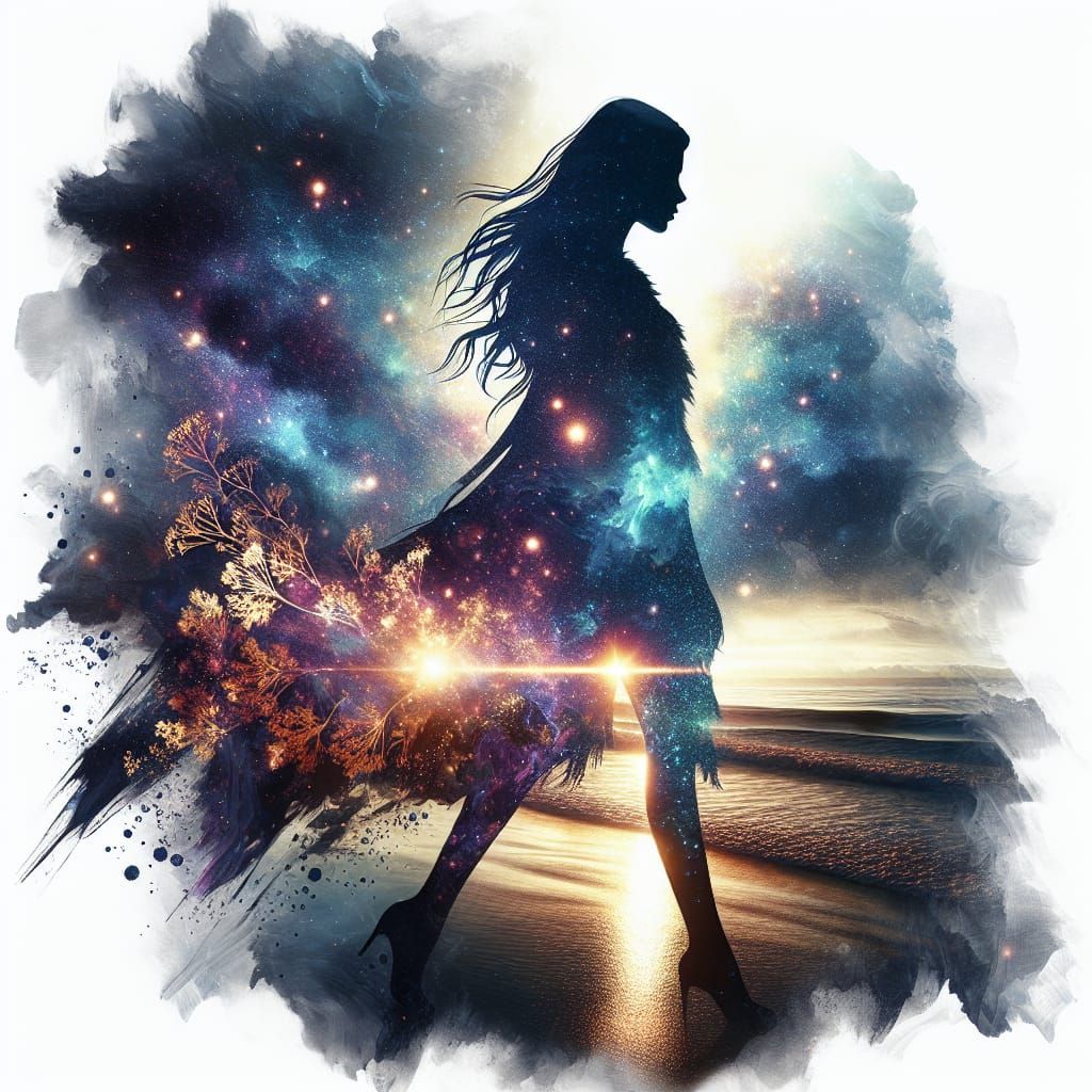 Ethereal Dreamscape: Silhouette in Double Exposure Art