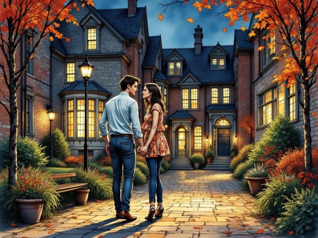 Romantic Kiss in Art Nouveau Style Illustration