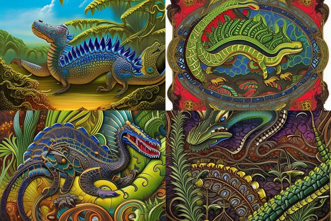Ornate Gaelic Crocodile in Ukiyo-e Style