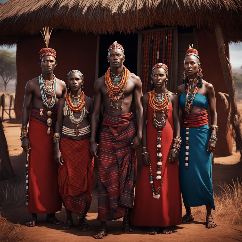 Happy Maasai Family Outside Their Home