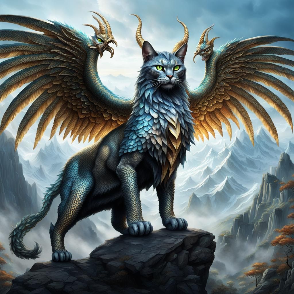 A cat like human with two legs, transforming into a mythical...