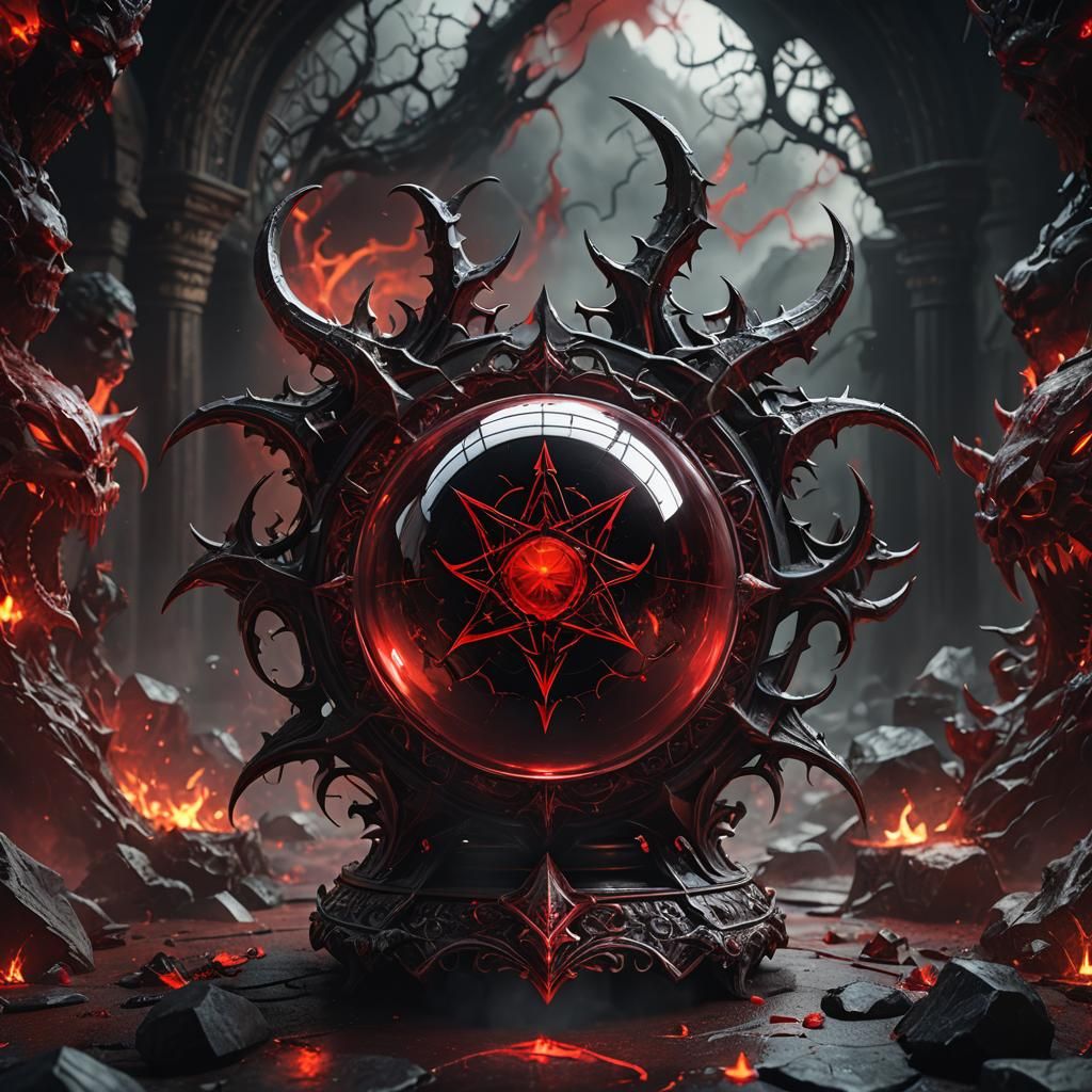 Demonic Red and Black Crystal Ball Art
