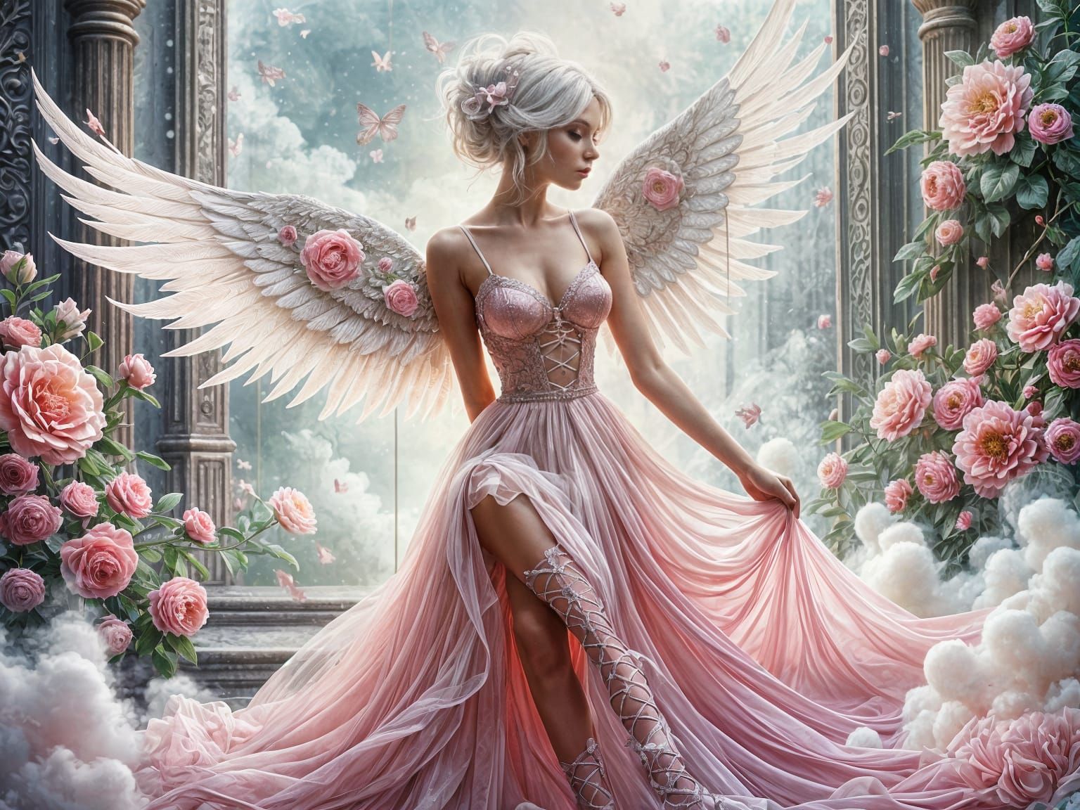Glamorous Angelic Beauty in Digital Oil Painting