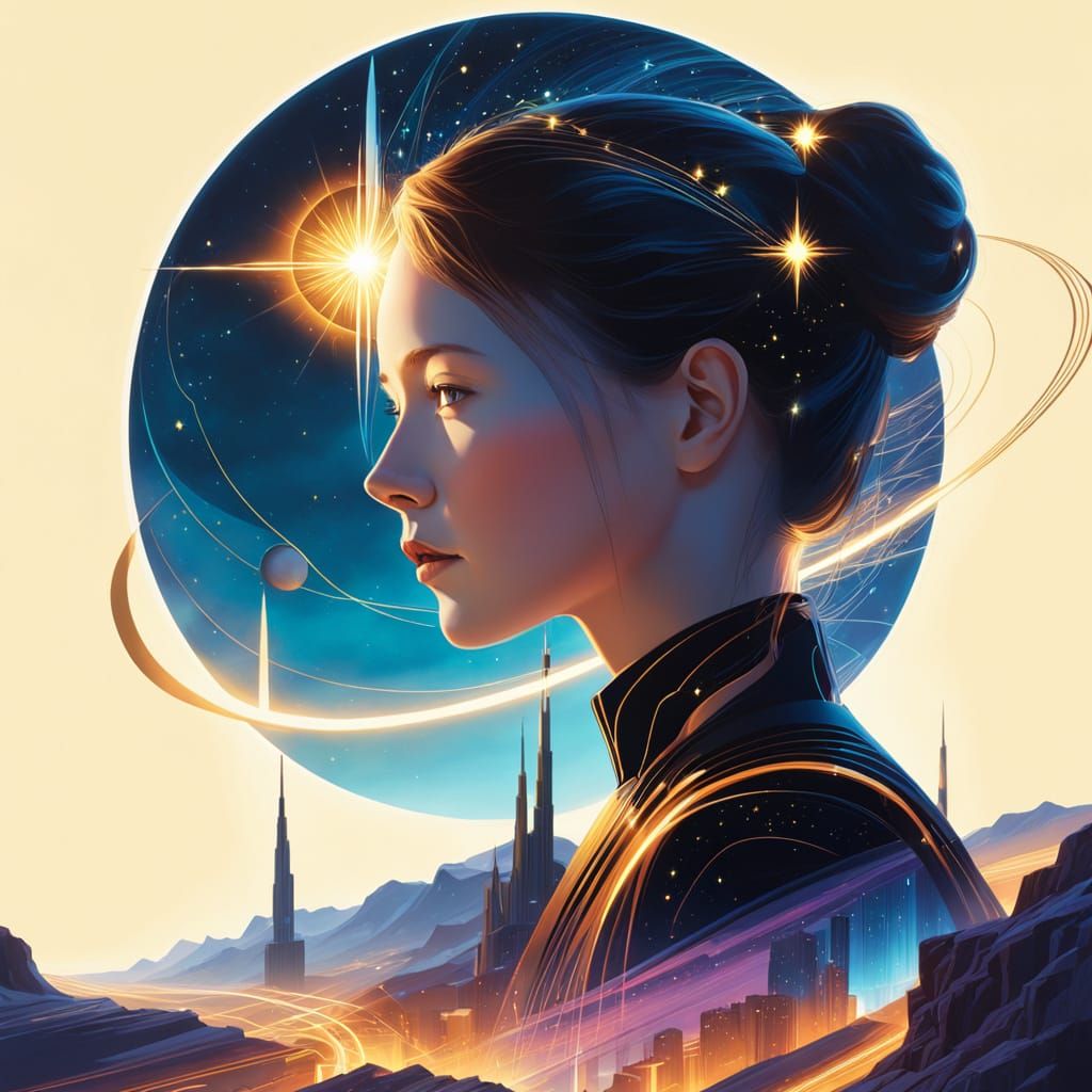 Surreal Face in Light and Darkness, Dreamlike 3D Rendering