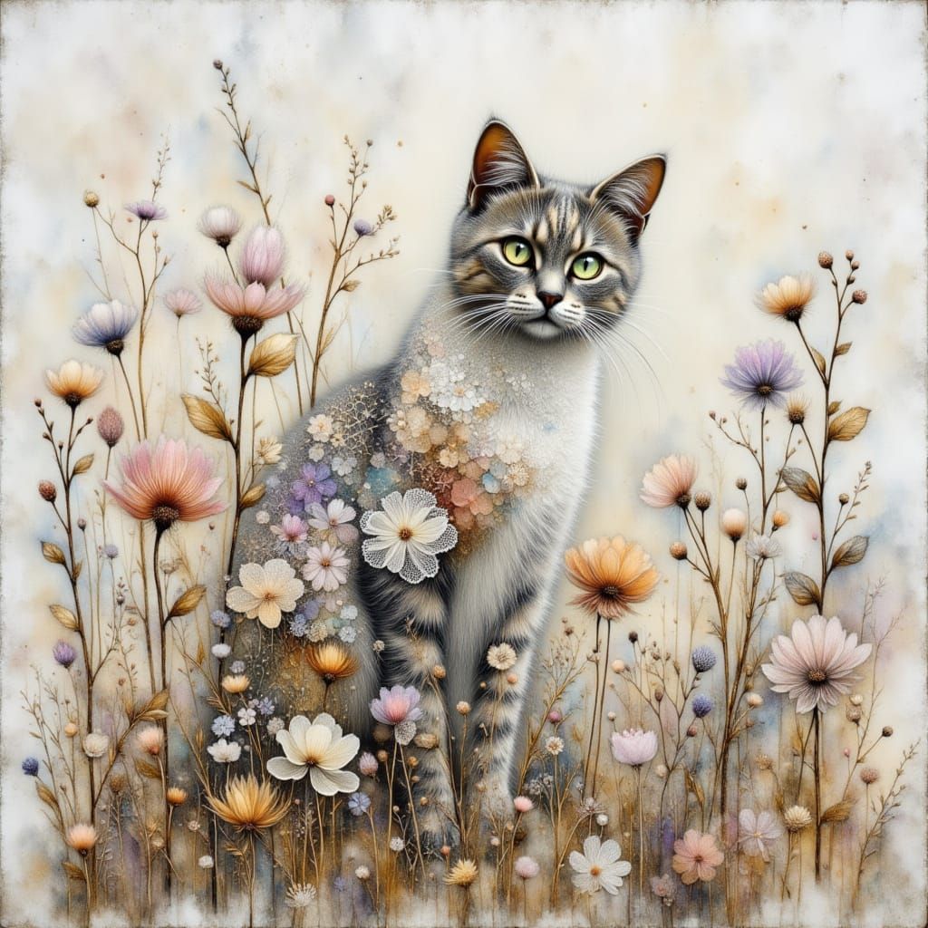 Gray Tabby Cat in Misty Hazy Nature