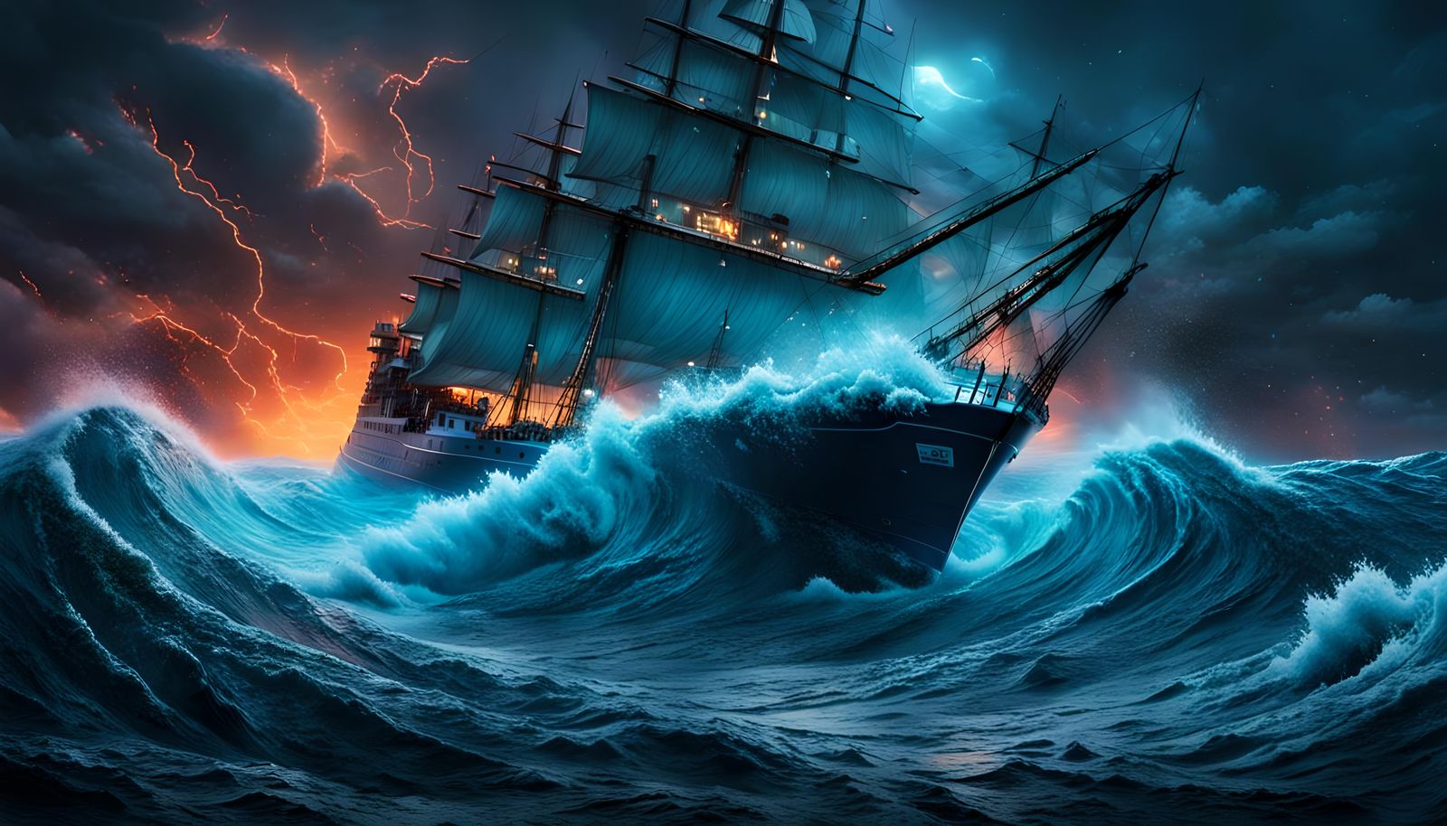 Bioluminescent Ocean Waves in Massive Storm