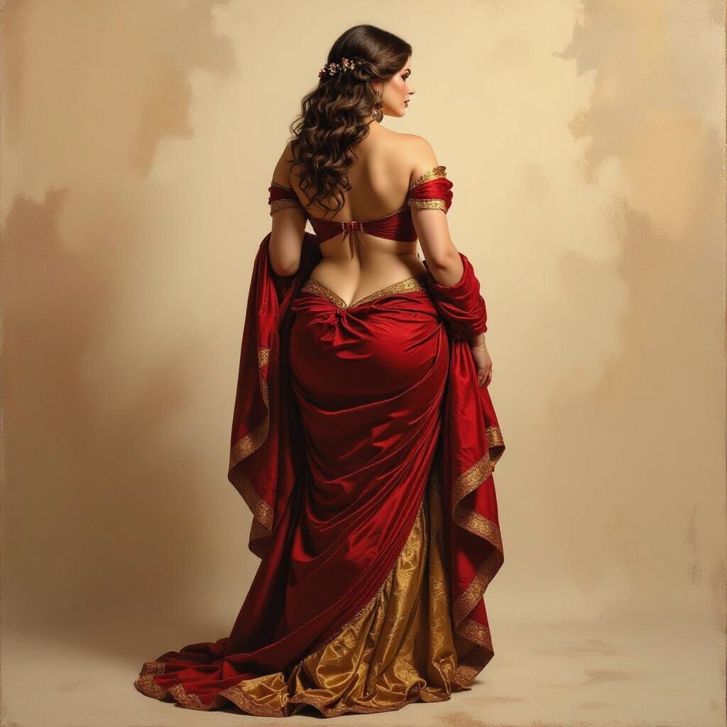 Curvy Brunette in Scarlet & Gold Drapery, Baroque Style
