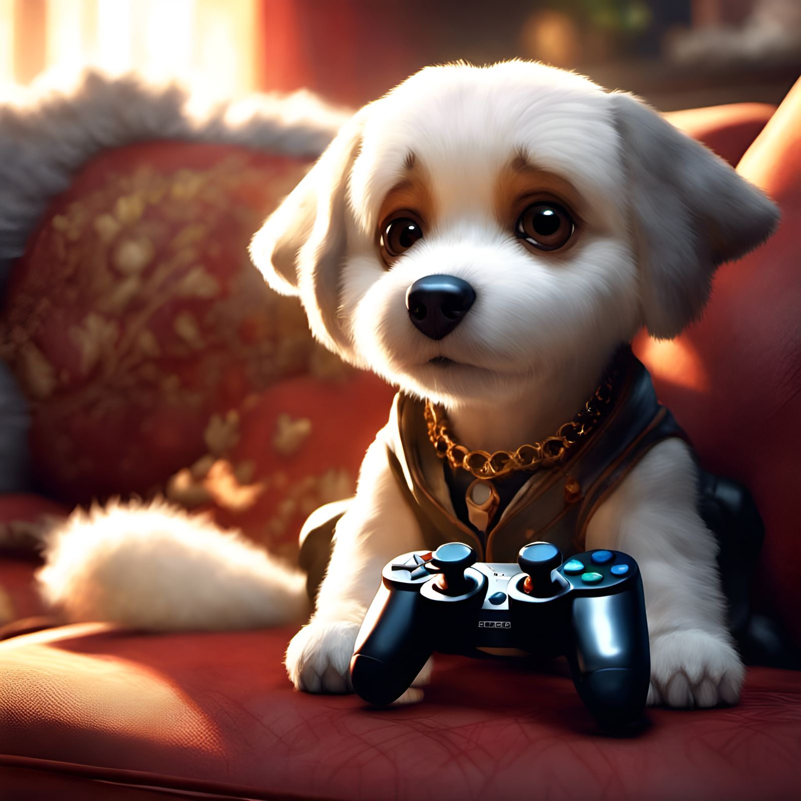 Chibi Anthropomorphic Dog Gamer Portrait with Extreme Detail
