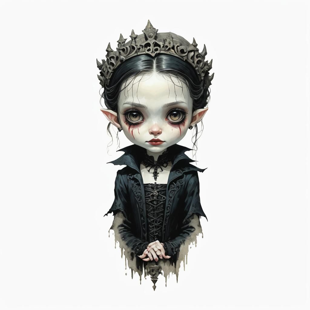 Gothic Vampire Girl Portrait in Dimly Lit Chamber