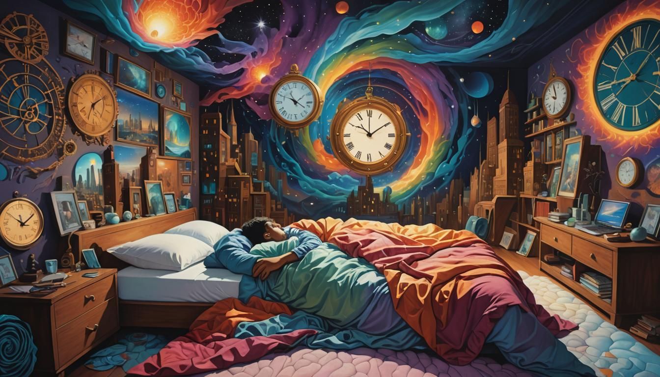 Surreal Dreamscape: Person Asleep in Alternate Reality