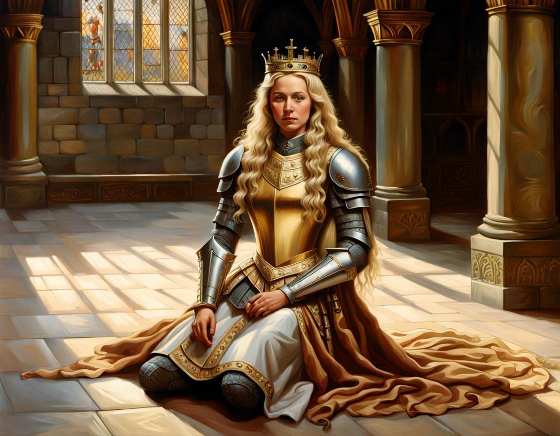 Medieval Queen Knights Chivalrous Knight in Masterpiece Oil....