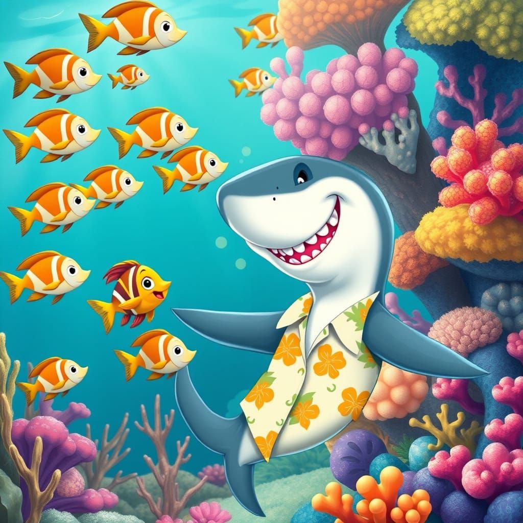 Friendly Shark Chatting with Fish: Disney Animation