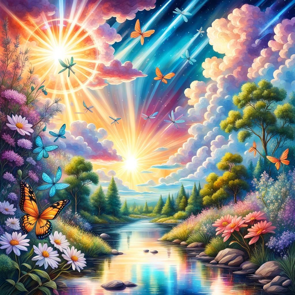 Nature Walk with Butterflies in Astral Cosmic Style