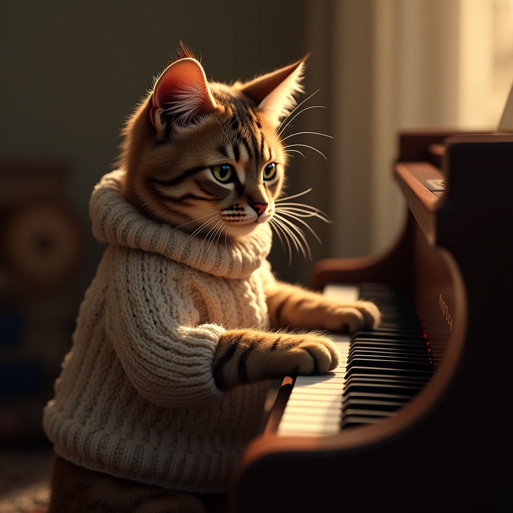 Cat Plays Piano in Hyper-Realistic 3D Rendering