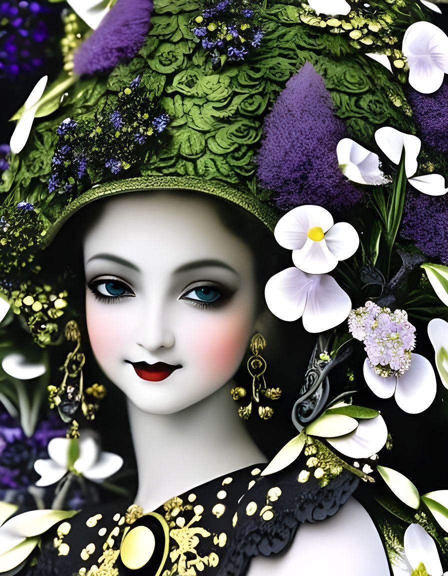 Gothic Maiden in Flower Garden: Baroque Rococo Style