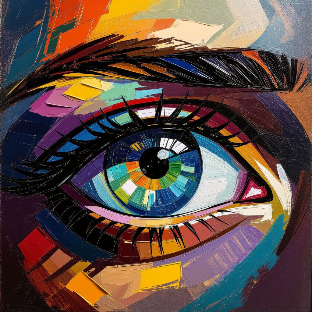 Fantasy World Within Eyeball, Impasto Painting Style