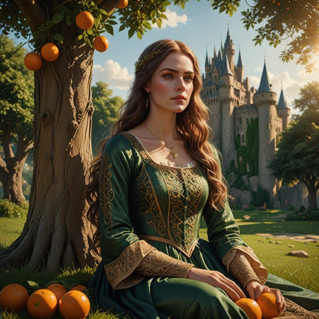 Medieval Fantasy Maiden in Golden Hues