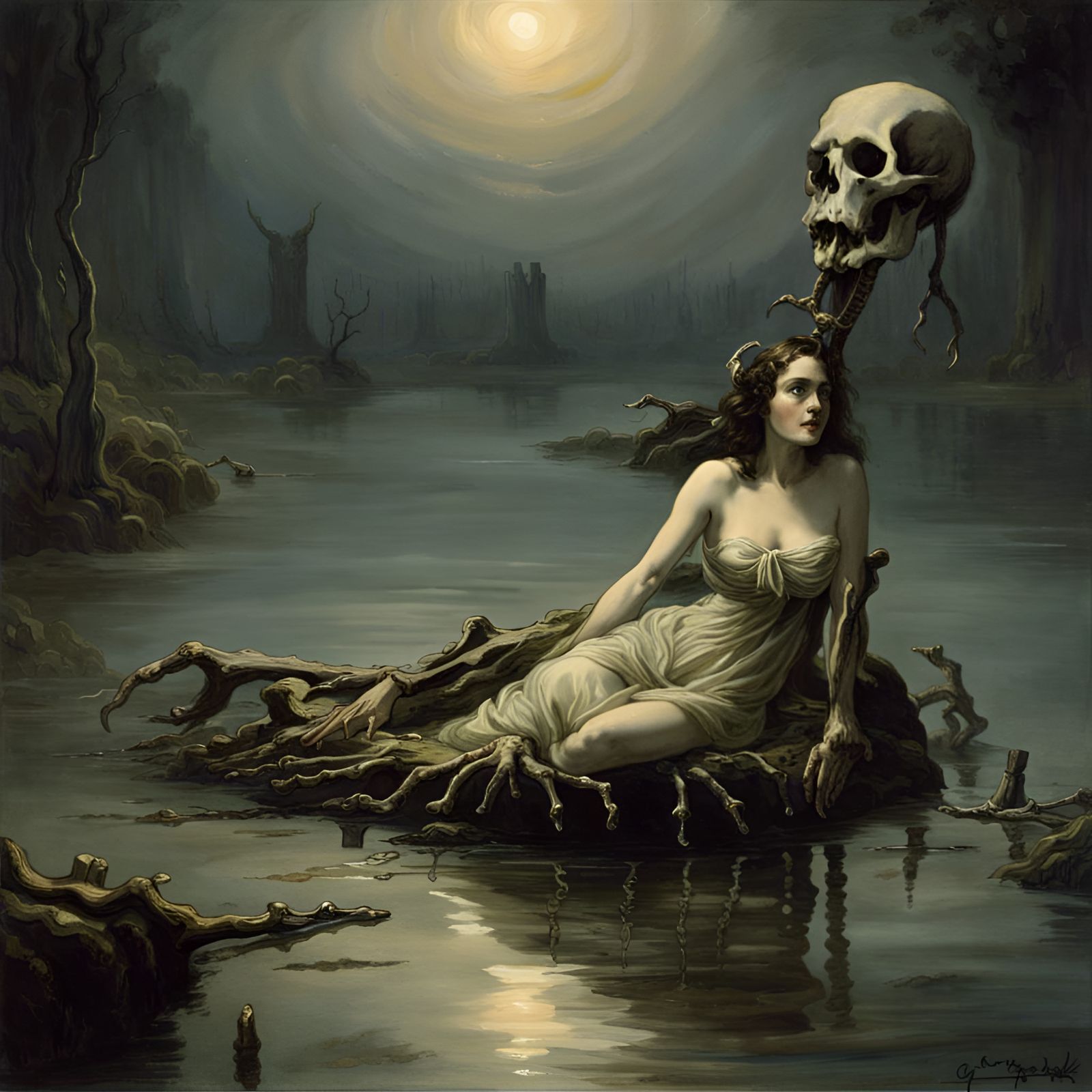 Ethereal Rusalka: A Gothic Horror Scene