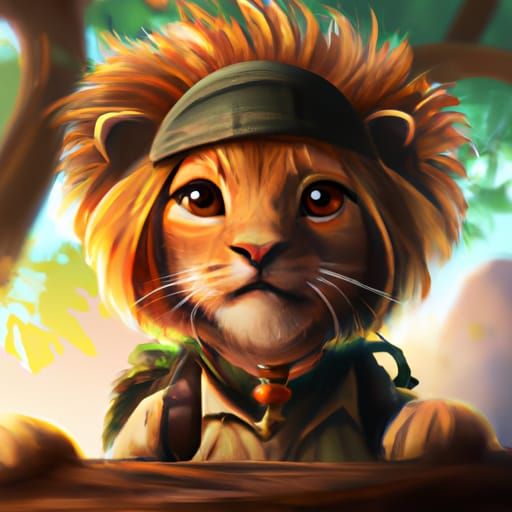 Chibi Lion Cub as Jungle Explorer