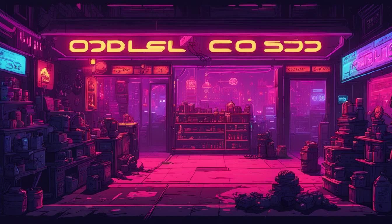 Gothic Alchemy Shop with Raven in Cyberpunk Style