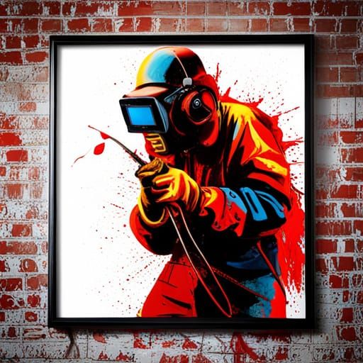 Welder in Foundry: Graffiti Art Style