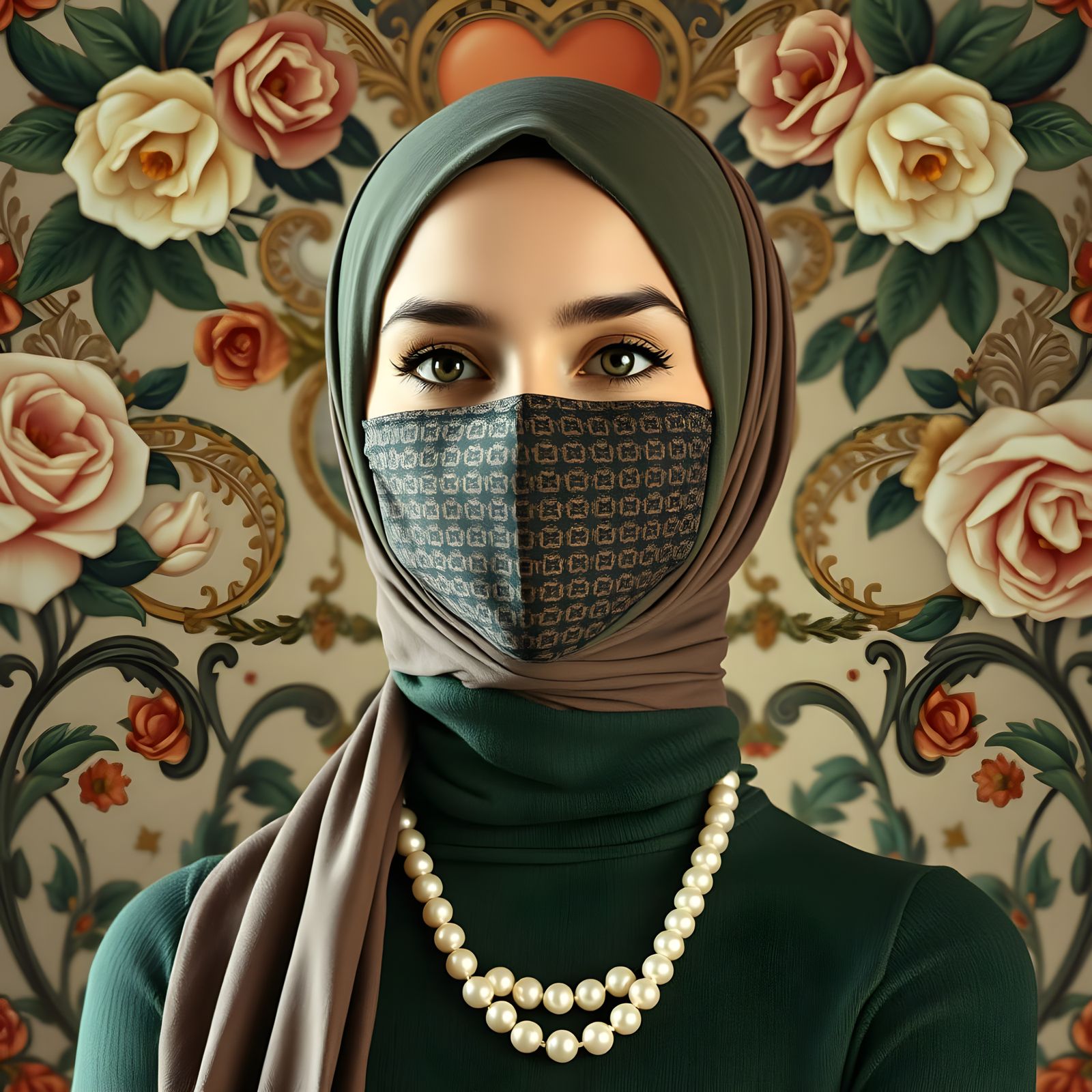 Refined Hijabi Aristocrat with Victorian Florals and Intrica...
