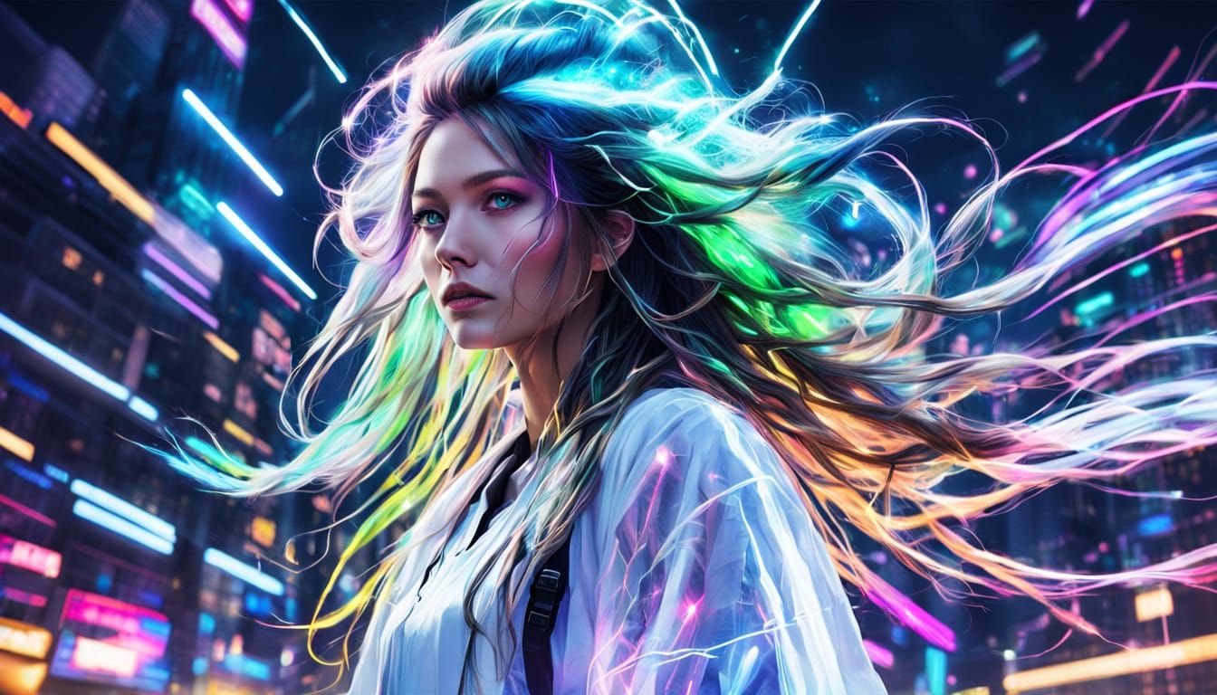 Cyberpunk Portrait: Neon Fiber Optic Hair