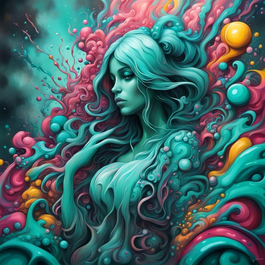 Teal Graffiti Art in Splash Art Style